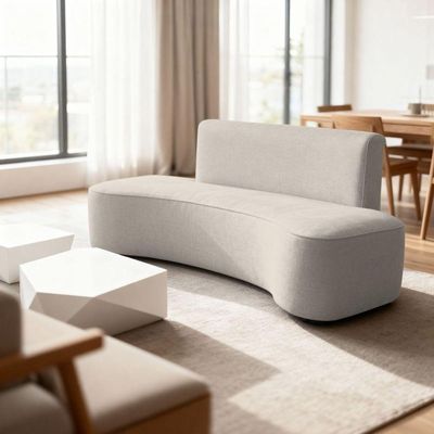 Sofá Curvo Design Orgânico Luxo Sala Contemporânea Suede Cor:bege