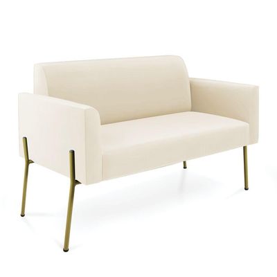 Sofá Namoradeira E 2 Poltronas Pé De Ferro Dourado Marisa Veludo Cor Bege