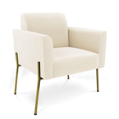 Sofá Namoradeira E 2 Poltronas Pé De Ferro Dourado Marisa Veludo Cor Bege