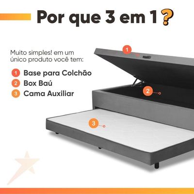 Cama Bibox Baú Com Colchão City Solteiro E Cama Auxiliar Conjugada 88x188x69cm Bela Cinza/branco