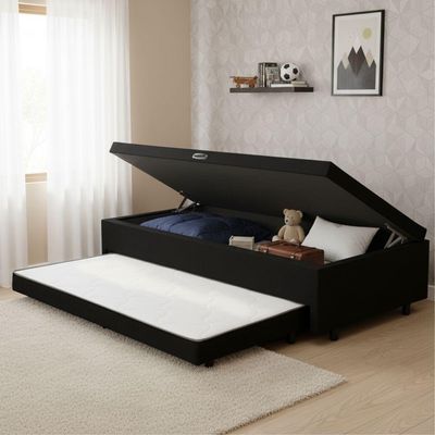 Base Cama Bibox Com Baú Solteiro E Cama Auxiliar 3 Em 1 - 88x188x46 Bela Preto