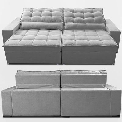 Sofá Retrátil E Reclinável 2,12m Molas Ensacadas Belle. Boucle Cama Inbox Cinza Claro