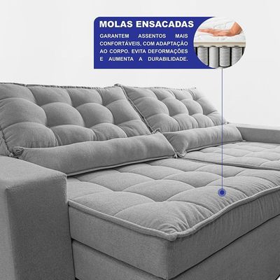 Sofá Retrátil E Reclinável 2,12m Molas Ensacadas Belle. Boucle Cama Inbox Cinza Claro