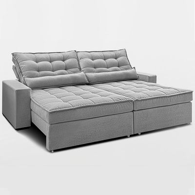Sofá Retrátil E Reclinável 2,12m Molas Ensacadas Belle. Boucle Cama Inbox Cinza Claro