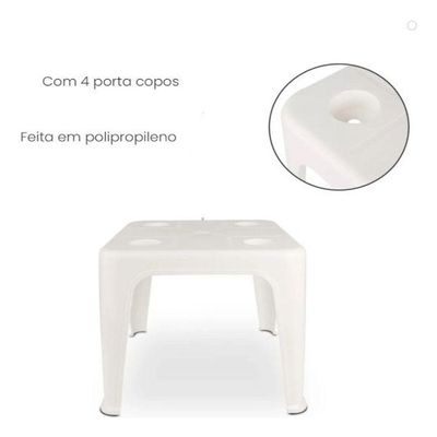 Mesa Quadrada Plástica De Apoio Multiuso C/ Porta Copos Mor