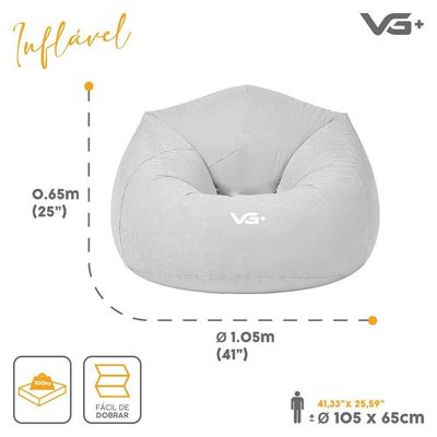 Kit 4 Poltrona Inflável Puff Lazy Fashion Aveludado Assento Pufe Vg Plus Cinza