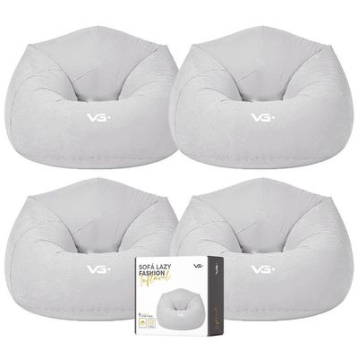 Kit 4 Poltrona Inflável Puff Lazy Fashion Aveludado Assento Pufe Vg Plus Cinza