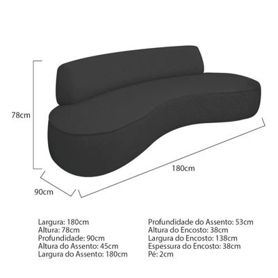 Sofá Curvo 3 Lugares Orgânico Amsterdã 180cm Bouclé Preto- Mabe Magazine
