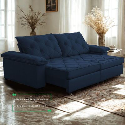 Sofá Retrátil E Reclinável 2,20m Clara | Conforto Premium E Design Elegante Azul Marinho