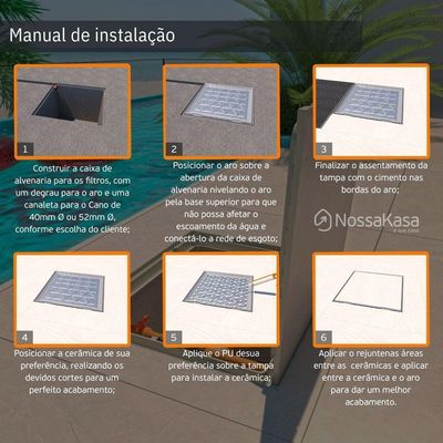 Alçapão Tampa Casa Maquina Piscina 120x120 Gaveta Deslizante Marrom