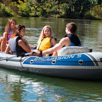 Barco Bote Inflável Excursion 5 Remos Bomba Capota Teto Removível Intex