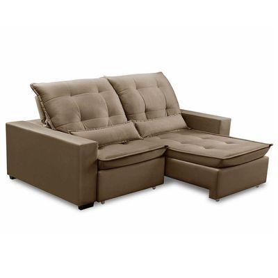 Sofa Retratil Reclinavel 2 Lugares 2,30m Atlantis Veludo Capuccino Lansofbr