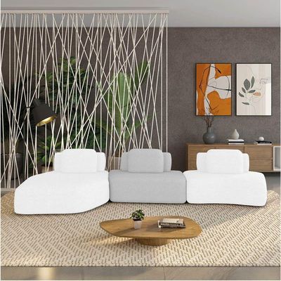Sofá 3 Lugares Orgânico Com Chaise E 2 Módulos Berlim Bouclê Off White-cinza Claro K01 - D'rossi