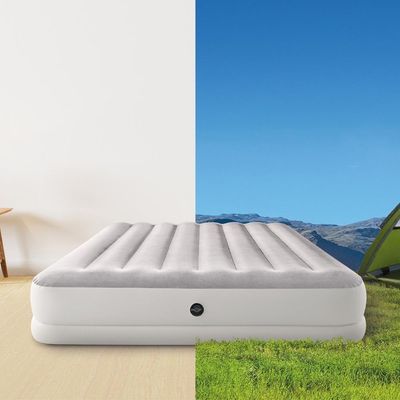 Colchão Inflável Casal Queen Fiber Tech Prestige Com Bomba Usb Bege Intex