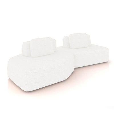Sofá 2 Lugares Orgânico Com Chaise E 1 Módulo Central Berlim Bouclê K01 - D'rossi Off White
