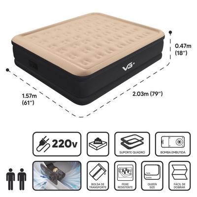 Colchão Inflável Casal Queen Dura Tech Premium Resistente Com Bomba Elétrica Embutida Vg Plus 220v