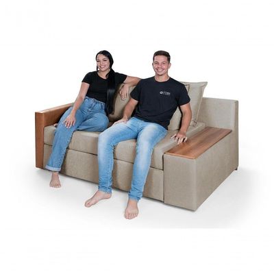 Sofá Cama Retrátil Panamá Chenile Luxo Aveludado Premium Capuccino 204
