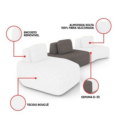 Sofá 3 Lugares Orgânico Com Chaise E 2 Módulos Berlim Bouclê Off White-grafite K01 - D'rossi