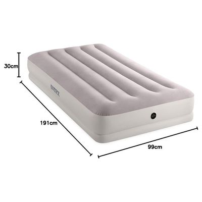 Colchão Inflável Solteiro Dura Beam Fiber Tech Prestige Com Bomba Usb Bege Intex