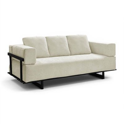 Sofá Cama 2 Lugares Living 200cm Base Industrial Sala Cherie Linho K01 - D'rossi Bege