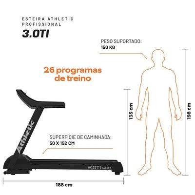 Esteira Athletic 25km/h Suporta150kg Inclinação Eletrônica 26 Programas 220V
