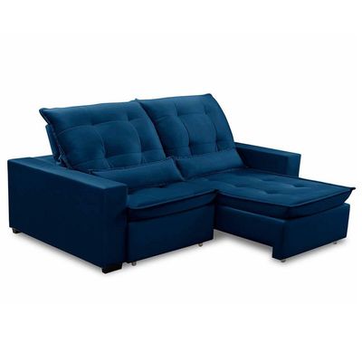 Sofa Retratil Reclinavel 2 Lugares 1,80m Atlantis Veludo Azul Marinho Lansofbr