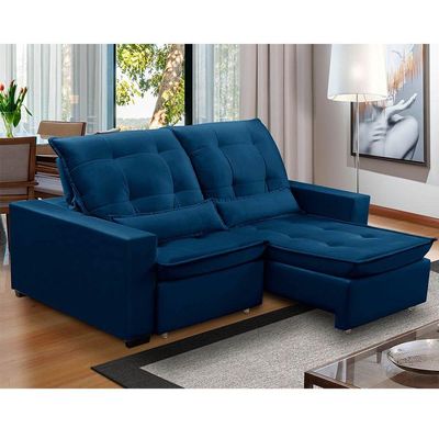 Sofa Retratil Reclinavel 2 Lugares 1,80m Atlantis Veludo Azul Marinho Lansofbr