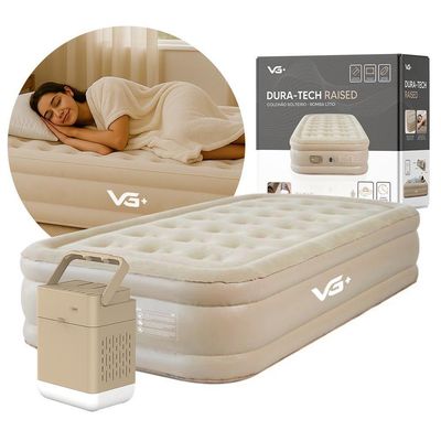 Colchão Inflável Solteiro Raised Com Inflador Lítio Usb Vg Plus Bege