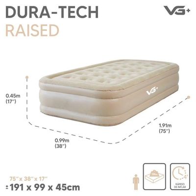 Colchão Inflável Solteiro Raised Com Inflador Lítio Usb Vg Plus Bege