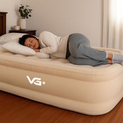 Colchão Inflável Solteiro Raised Com Inflador Lítio Usb Vg Plus Bege