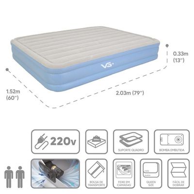 Colchão Inflável Casal Queen Layer Tech Resistente Com Bomba Elétrica Embutida Vg Plus 220v