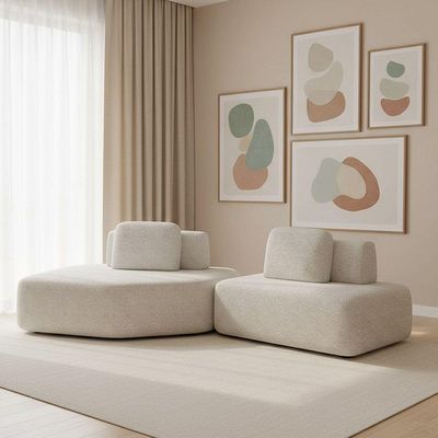 Sofá 2 Lugares Orgânico Com Chaise E 1 Módulo Central Berlim Bouclê Cinza Claro K01 - D'rossi