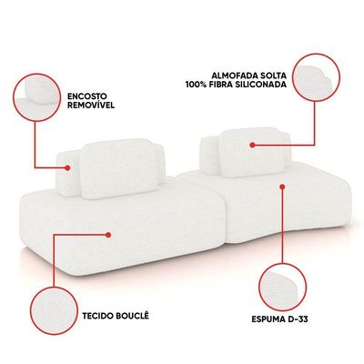Sofá 2 Lugares Orgânico Com Módulo Central E 1 Canto Berlim Bouclê Off White K01 - D'rossi