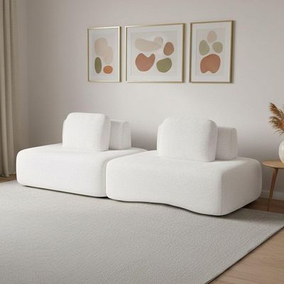 Sofá 2 Lugares Orgânico Com Módulo Central E 1 Canto Berlim Bouclê Off White K01 - D'rossi