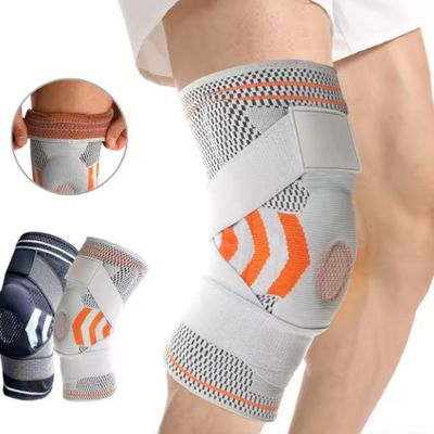 Joelheira Compressão Estabilizador Esportivo Silicone Gel Com Faixa Ajustável Com Suporte Cinza