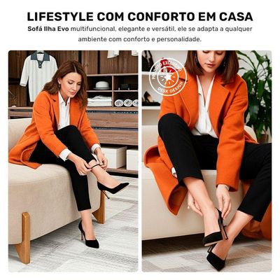 Sofá Ilha Orgânico Living Closet Evo 125cm 02 Lugares Veludo Bege Claro - Desk Design Bege Claro