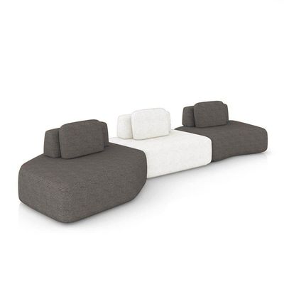 Sofá 3 Lugares Orgânico Com Chaise E 2 Módulos Berlim Bouclê Gf K01 - D'rossi Grafite-off White