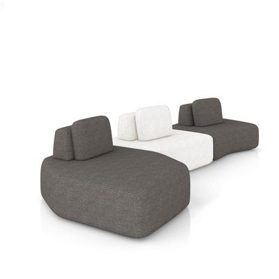 Sofá 3 Lugares Orgânico Com Chaise E 2 Módulos Berlim Bouclê Gf K01 - D'rossi Grafite-off White