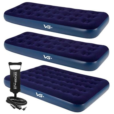 Kit 2 Colchões Infláveis Solteiro + 1 Colchão Casal Flocked Comfort Com Bomba Manual Vg Plus