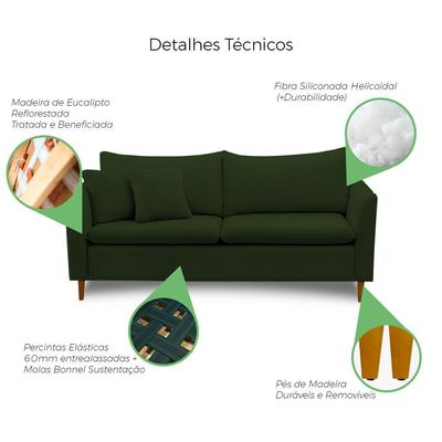 Sofá Living Kassia 2 Lugares 1,54m Veludo Cores Lansofbr Cores Bege