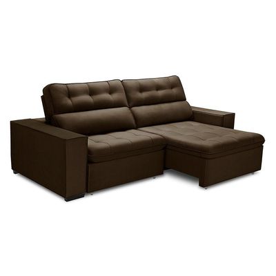 Sofa Retratil Reclinavel 2 Lugares 2,70 Vitória Veludo Marrom Lansofbr