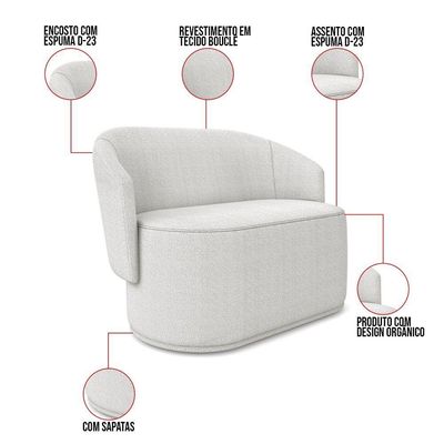 Sofá Namoradeira Com Poltrona E Puff Orgânico Sala Malu Bouclê M11 - D'rossi Cinza