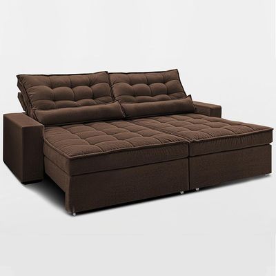 Sofá Retrátil E Reclinável 2,32m Molas Ensacadas Belle. Boucle Cama Inbox Marrom