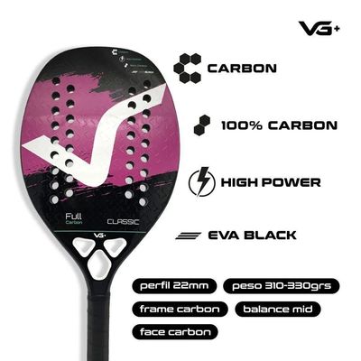 Kit Com 2 Raquetes De Beach Tennis Classic Full Carbon Vg Plus Rosa