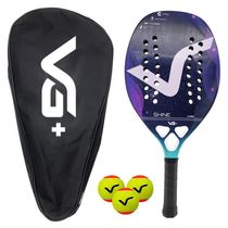 Kit Com Raquete De Beach Tennis Shine 12 K Carbon Com 3 Bolas E Bolsa De Vg Plus