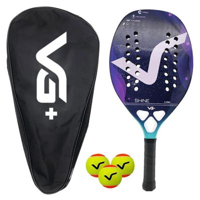 Kit Com Raquete De Beach Tennis Shine 12 K Carbon Com 3 Bolas E Bolsa De Vg Plus