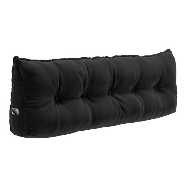 Almofada Para Cabeceira Encosto Apoio Lombar Spot 160cm Com Porta Celular Veludo - Abmaza Cor Preto
