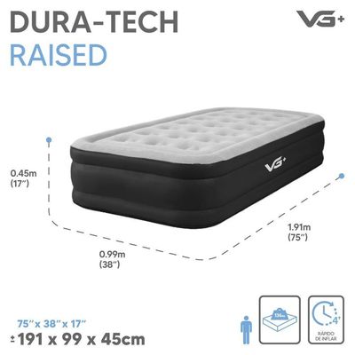 Colchão Inflável Solteiro Dura Tech Elevado Com Bomba Lítio Usb Vg Plus Preto