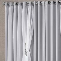 Cortina Mabelle 3,00m x 2,50m Semi Blackout Com Voal Premium Pingentes Sala Quarto - Cinza