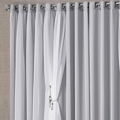 Cortina Mabelle 3,00m x 2,50m Semi Blackout Com Voal Premium Pingentes Sala Quarto - Cinza